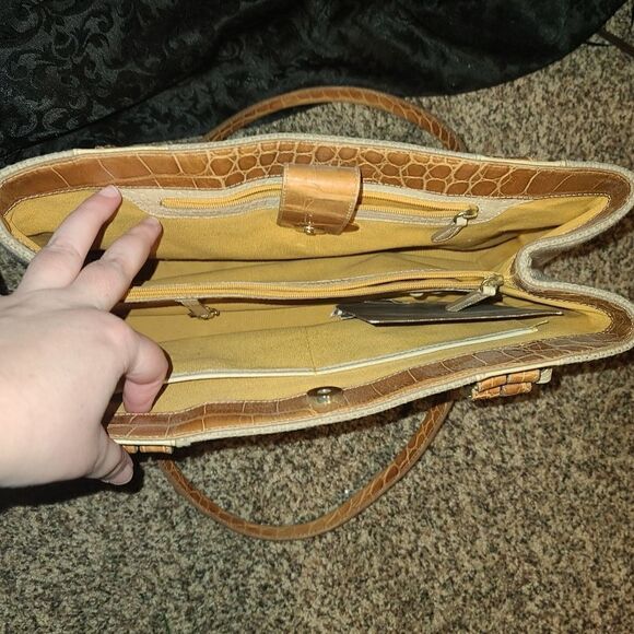 Brahmin | Canvas & Crocodile Shoulder Bag - Picture 6 of 10